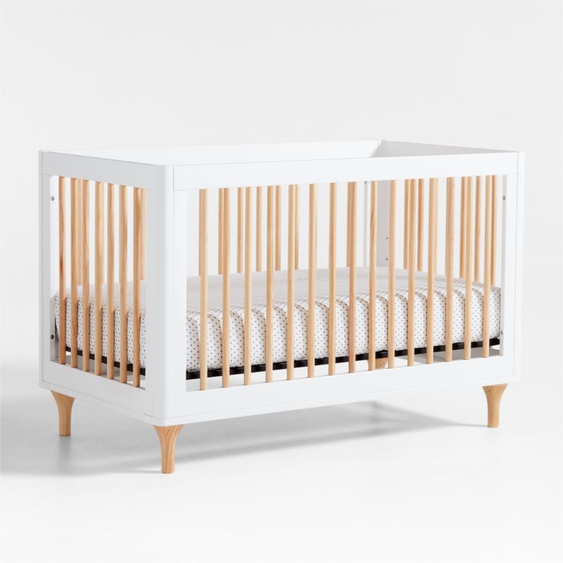 Babyletto  Lolly White & Natural Wood 3-in-1 Convertible Baby Crib with Toddler Bed Conversion Kit.