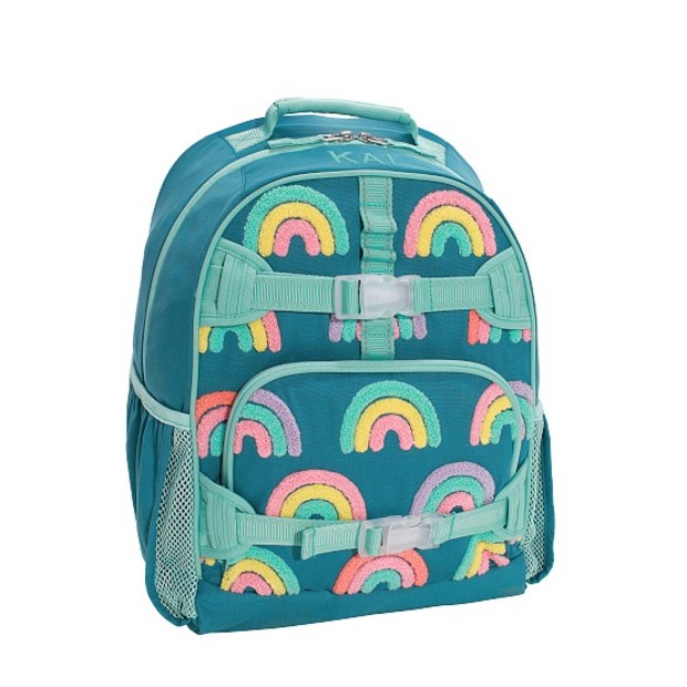 Pottery Barn Kids Mackenzie Turquoise Rainbows Chenille Backpack - $44.50+.