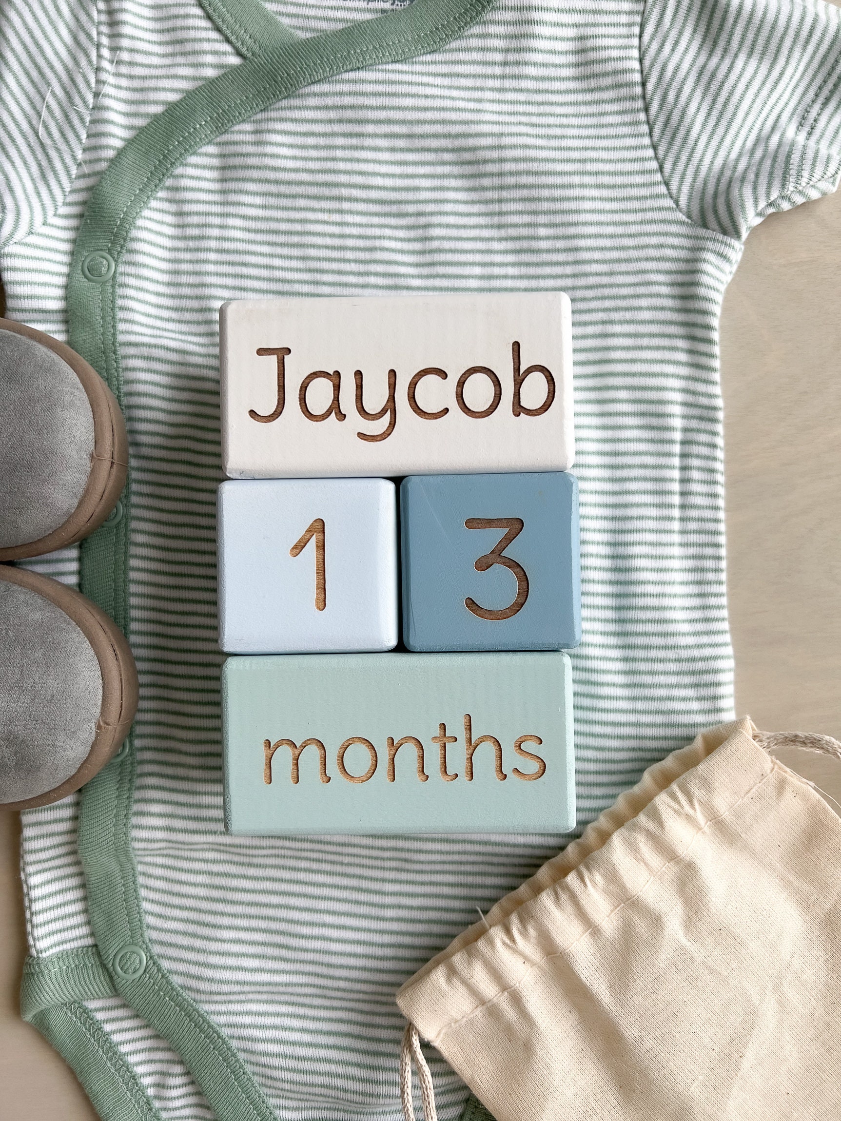 jHouseEngraved Wooden Baby Monthly Milestone Blocks.