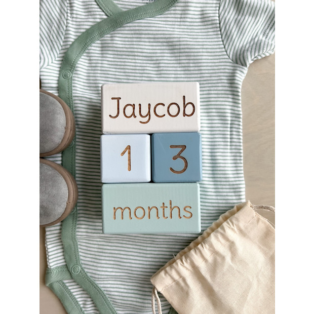 jHouseEngraved Wooden Baby Monthly Milestone Blocks.