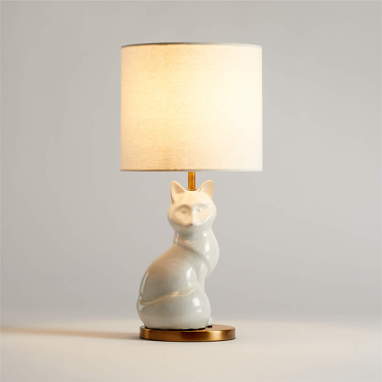 White Crackled Ceramic Woodland Fox Kids Table Lamp.