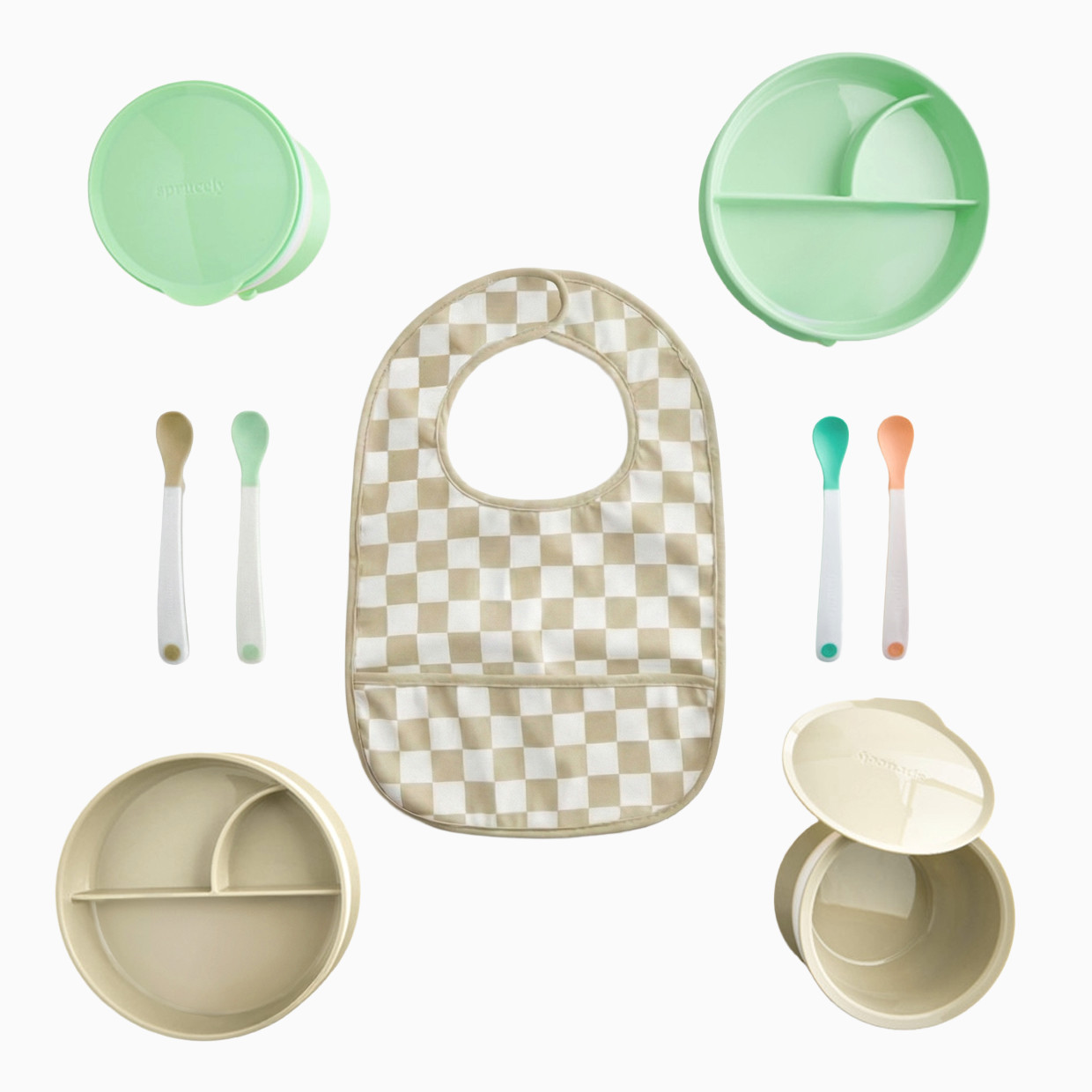 Sprucely Solid Feeding Starter Set (9-Piece) - Green Multi.