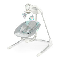 Ingenuity InLighten 5-Speed Baby Swing - Swivel Infant Seat, 5 Point Safety Harness, Nature Sounds, Lights - Van Elephant
