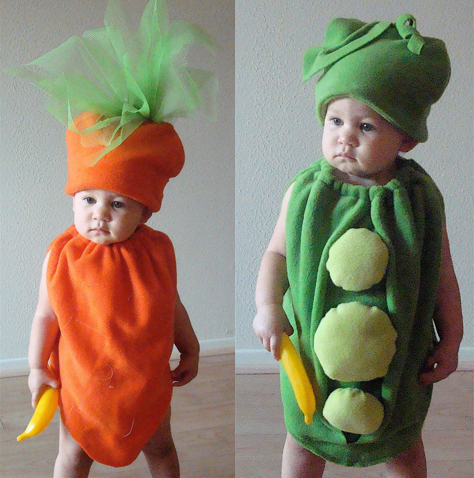 Twin Baby Costumes Peas and Carrots Costumes.