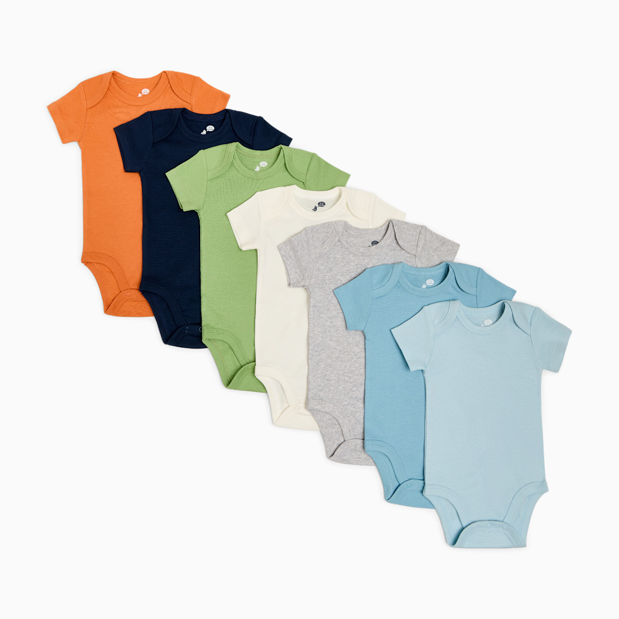 Small Story Organic Cotton Solid Short Sleeve Bodysuit (7 Pack) - Ocean Mix, 0-3 M.
