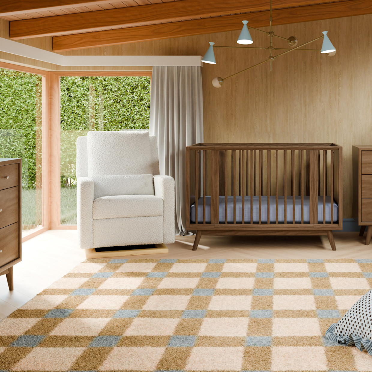 babyletto Sigi Electronic Recliner and Glider - Cream Shearling With Light Wood Base.