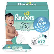 Pampers Baby Wipes Aqua Pure, 99% water-based wipes, Hypoallergenic and Unscented Baby Wipes, 672 Wipes Total (12 Flip-Top Packs)