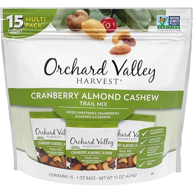 Orchard Valley Harvest Cranberry Almond Cashew Trail Mix.