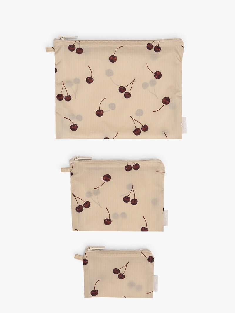 CALPAK Compakt Zip Pouch Set in Oatmeal Cherry.