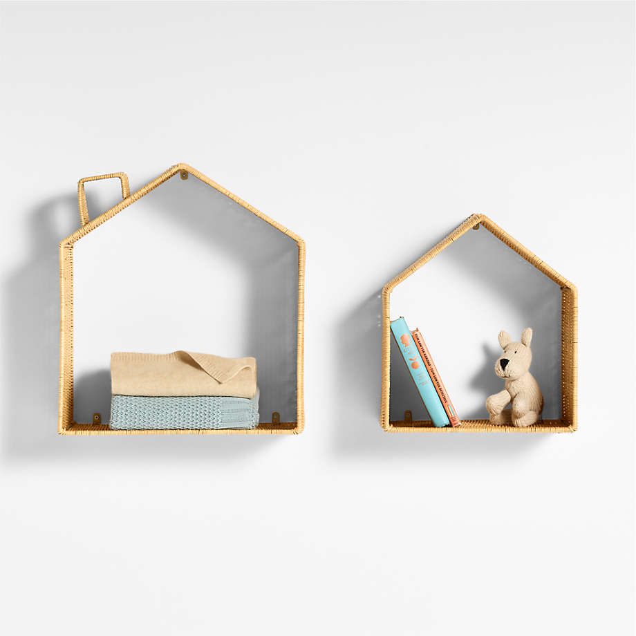 Wicker House Shaped Wall Shelves, Set of 2 .