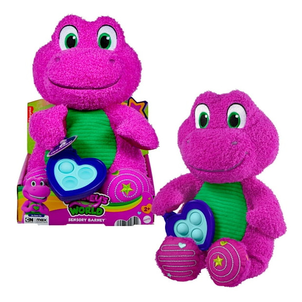 Barney’s World Sensory Barney Plush Toy with Fidget Activity for Toddlers.