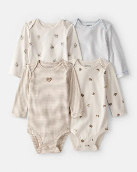 Snack Time Long-Sleeve Multipack Bodysuits, 4-Pack.