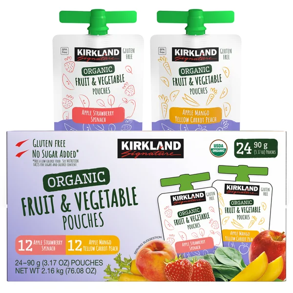 Kirkland Signature Organic Fruit and Vegetable Pouches, Variety Pack, 3.17 oz, 24-count.
