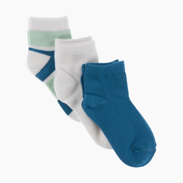 KicKee Pants Ankle Socks (3 Pack) - Natural, Seaside Cafe Stripe And Seaport, 0-6 Months.