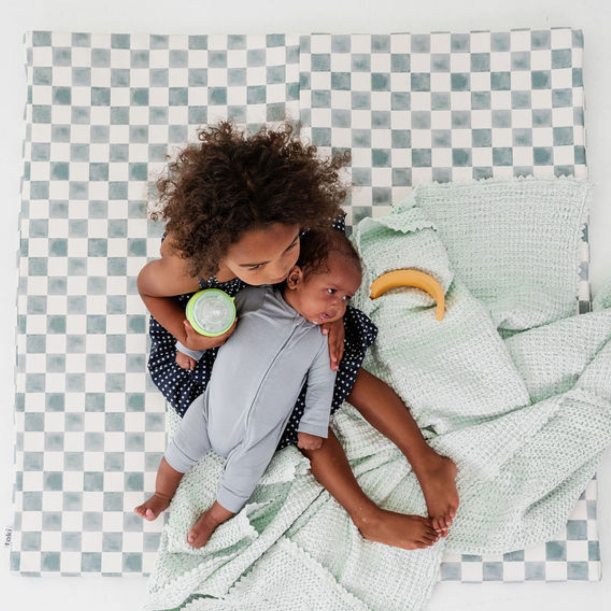 Toki Kids Standard Vegan Leather Play Mat - Checker Matcha.