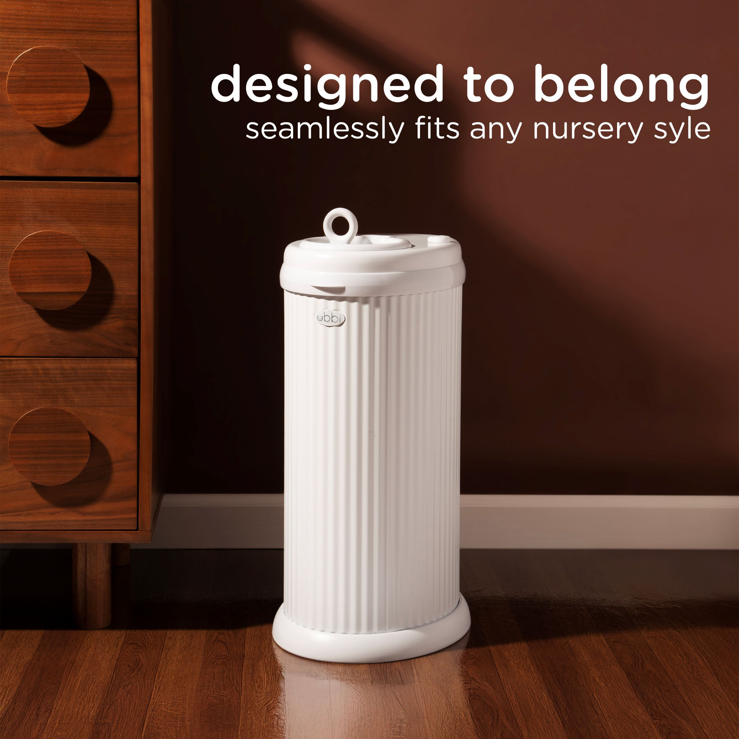 Ubbi Fluted Stainless Steel Diaper Pail - Matte White.