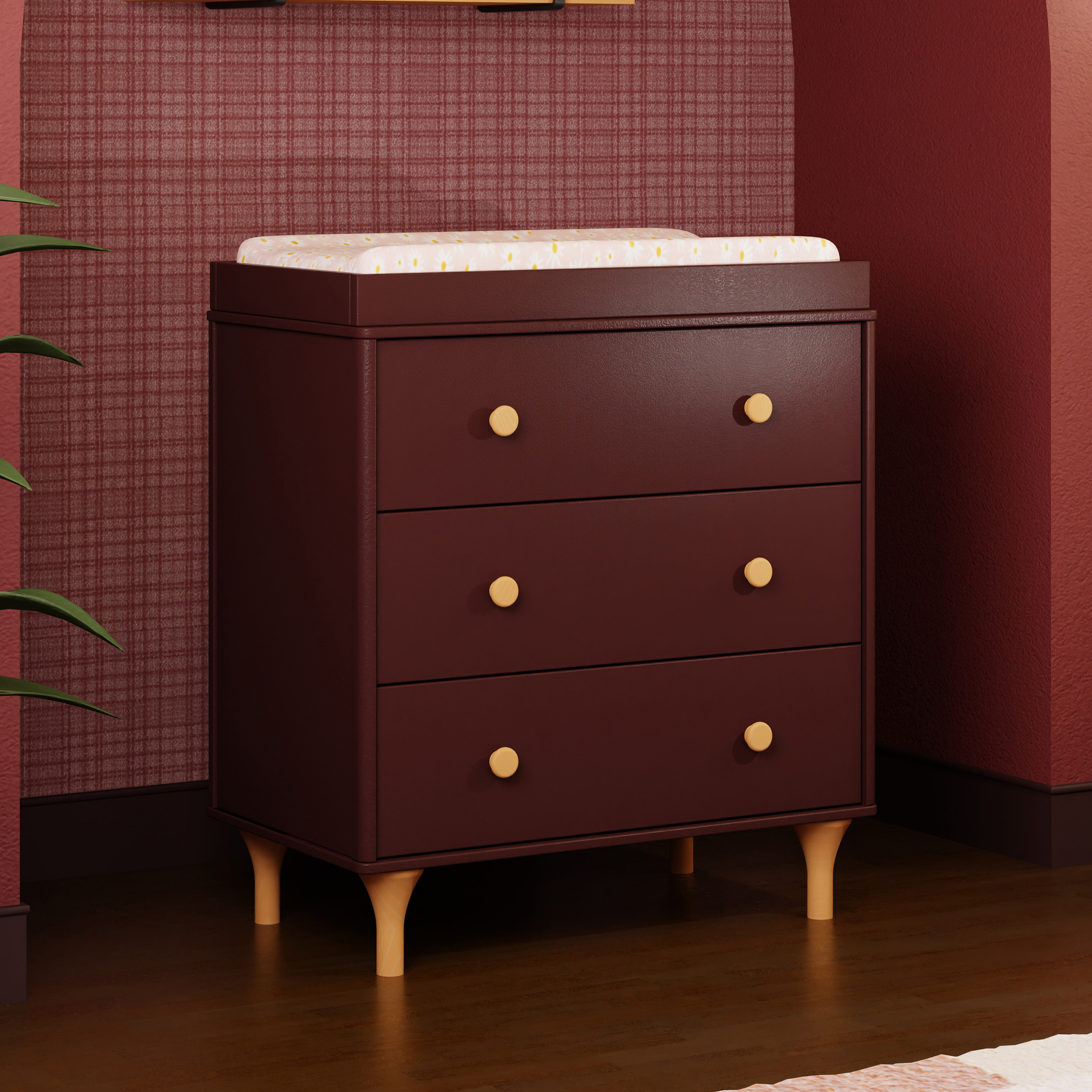 babyletto Lolly 3-Drawer Changer Dresser - Crimson/Natural.