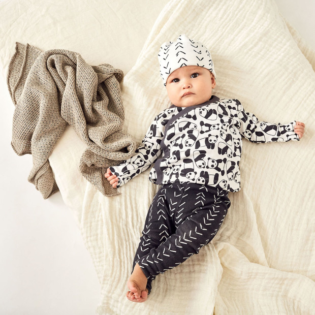 Tea Collection Wrap Top Baby Outfit - Panda Pups, 0-3 Months.