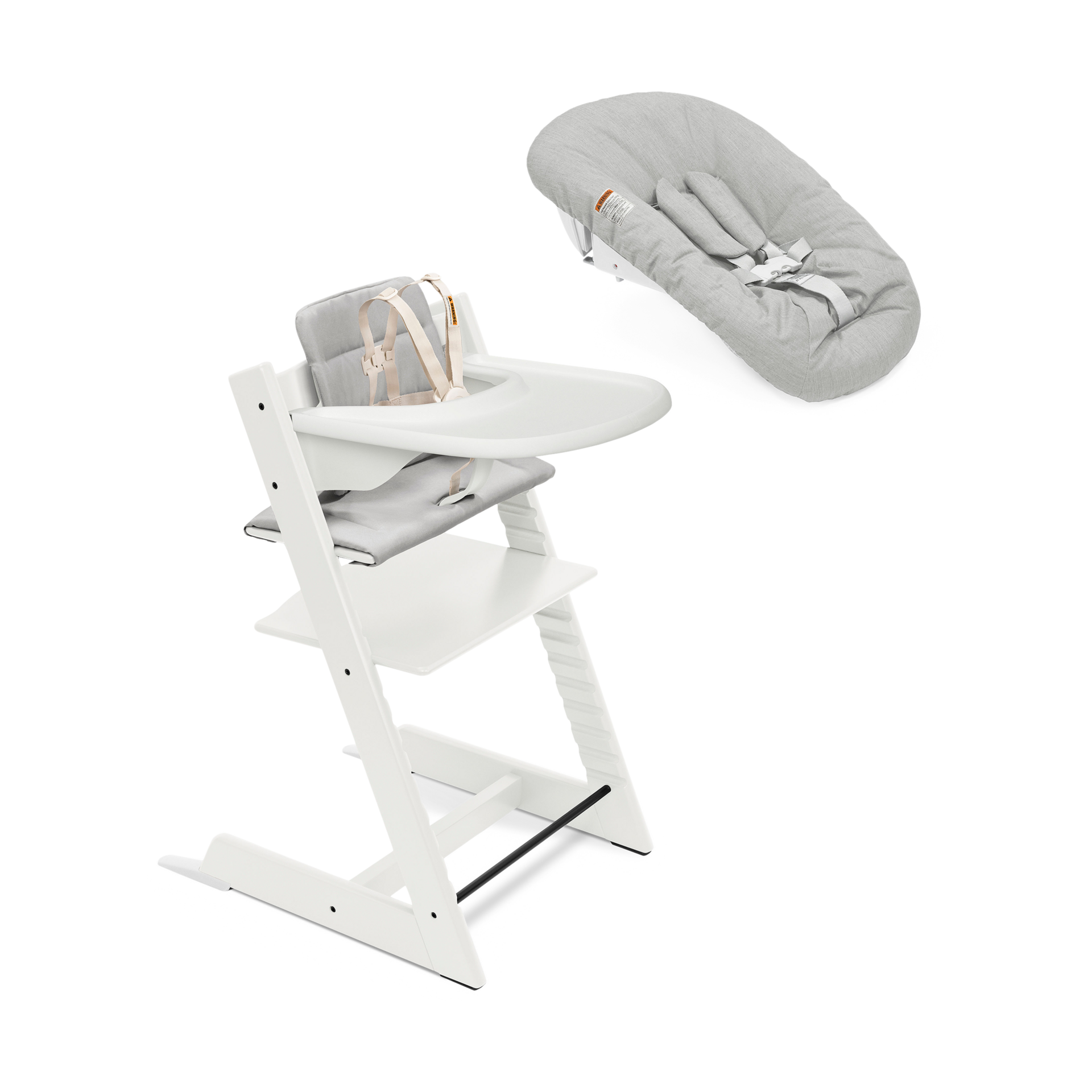 Stokke Tripp Trapp High Chair Complete² + Newborn Set - White / Anthracite Cushion/ White Tray / Newborn Grey