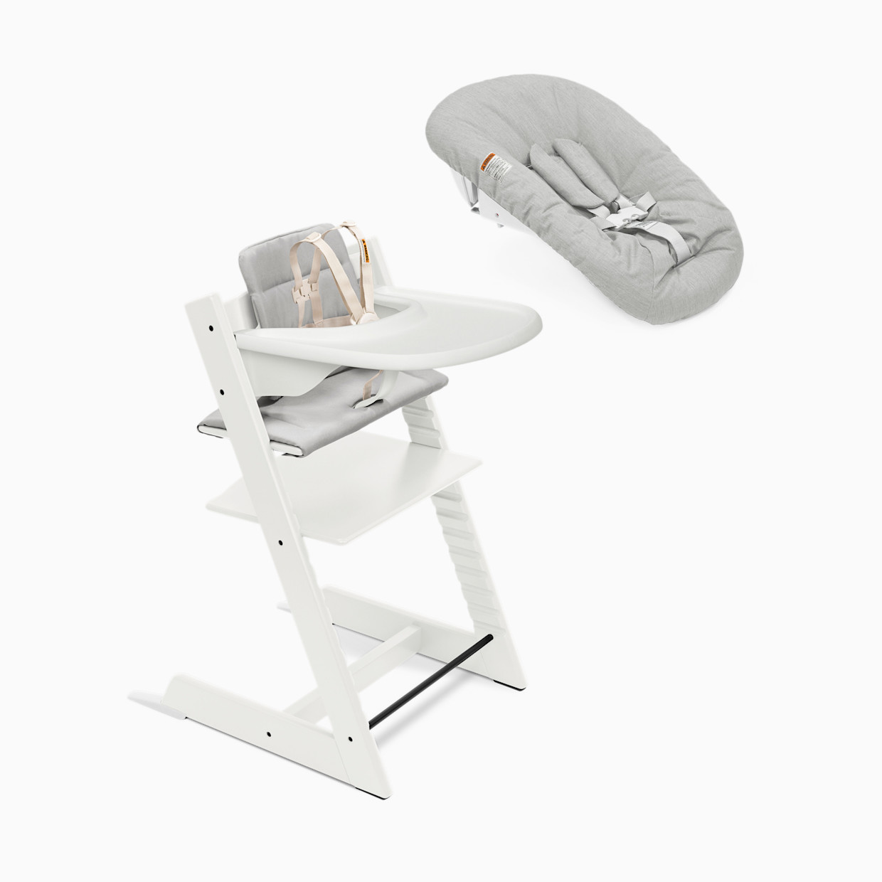 Stokke Tripp Trapp High Chair Complete² + Newborn Set - White/Anthracite Cushion/White Tray/Newborn Grey.