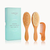 Natemia Baby Hair Brush and Comb Set - Wooden Soft Bristle Brush, Cradle Cap Brush for Newborns and Toddlers