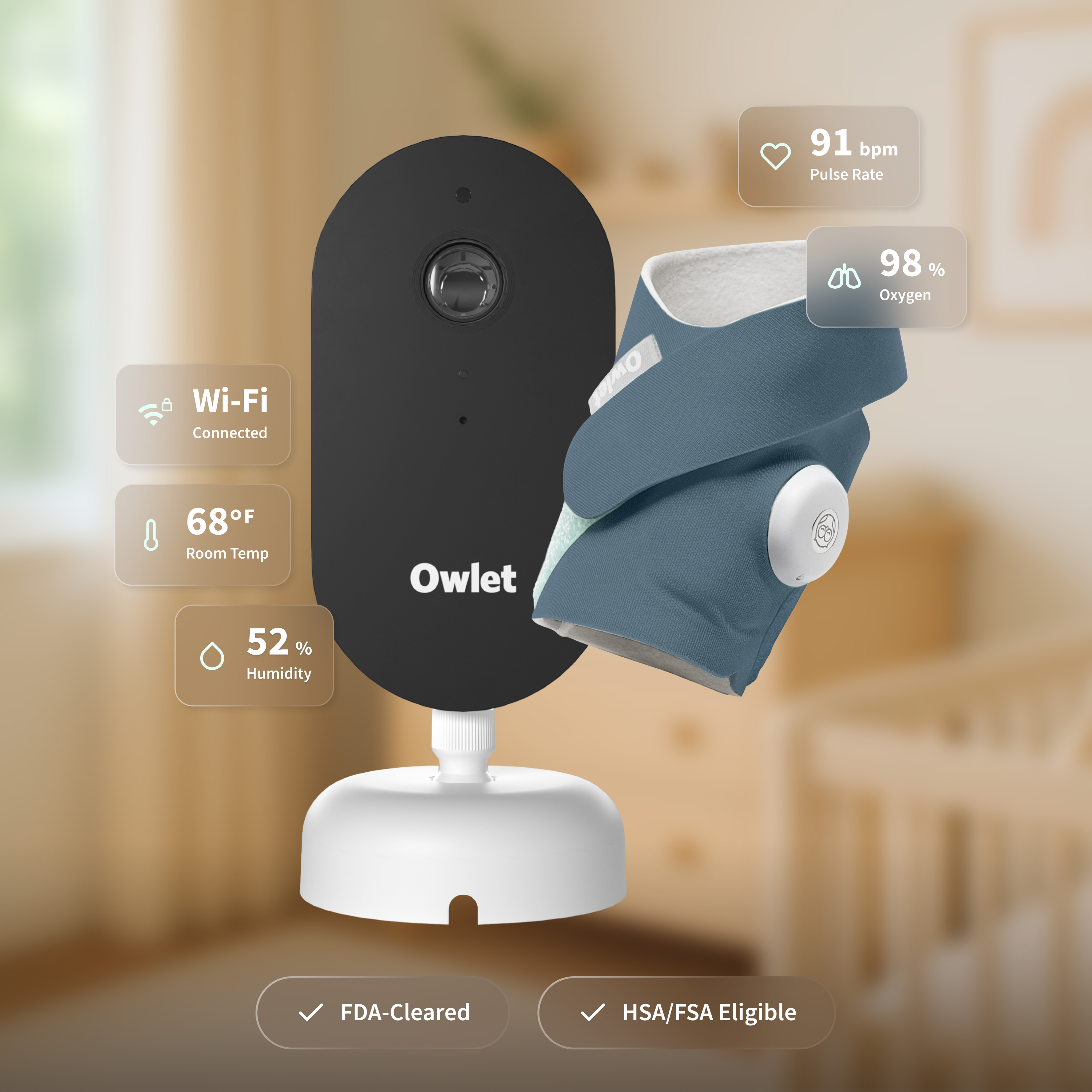 Owlet Dream Duo (Gen 3) Smart Baby Monitoring Bundle - Bedtime Blue.