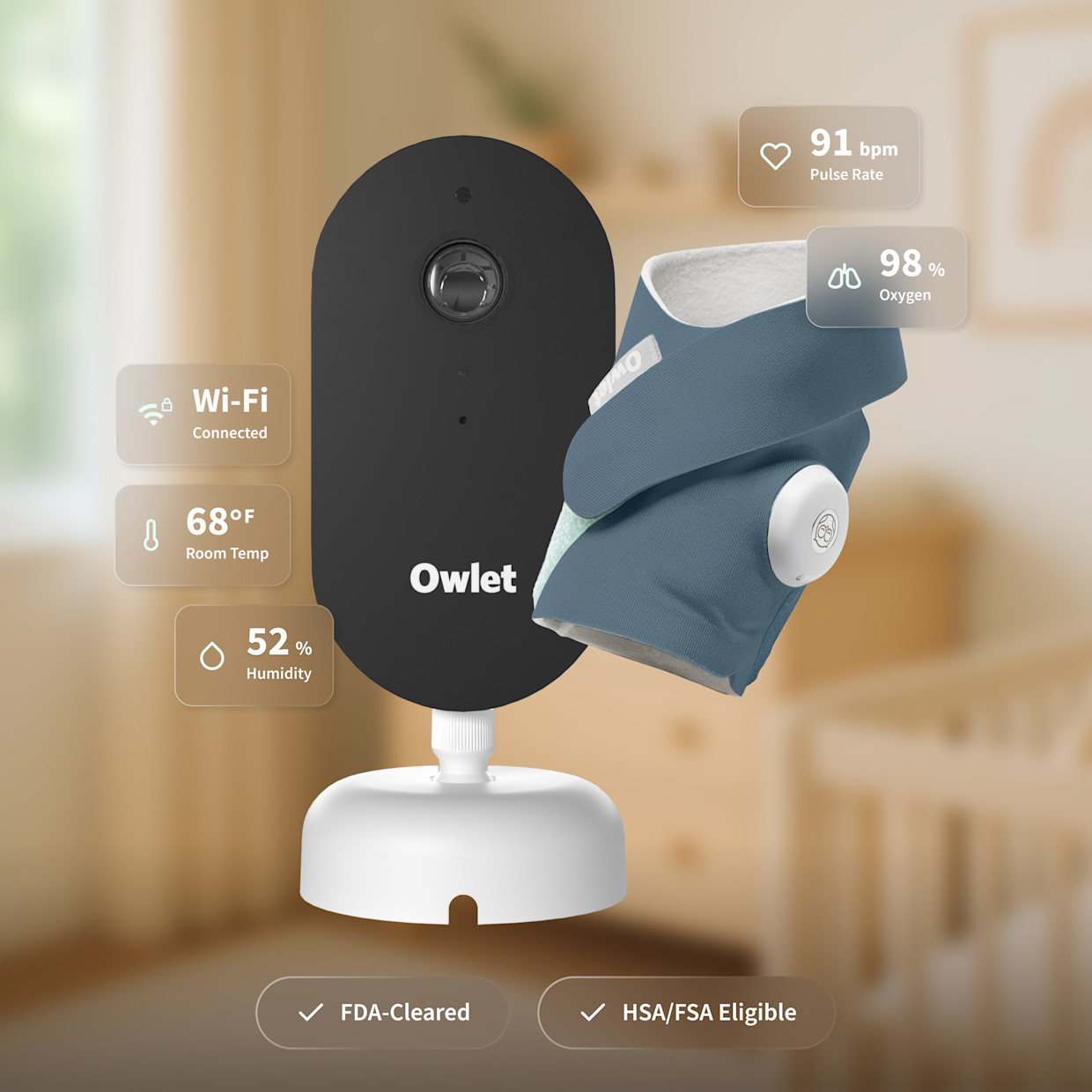 Owlet Dream Duo (Gen 3) Smart Baby Monitoring Bundle - Bedtime Blue.