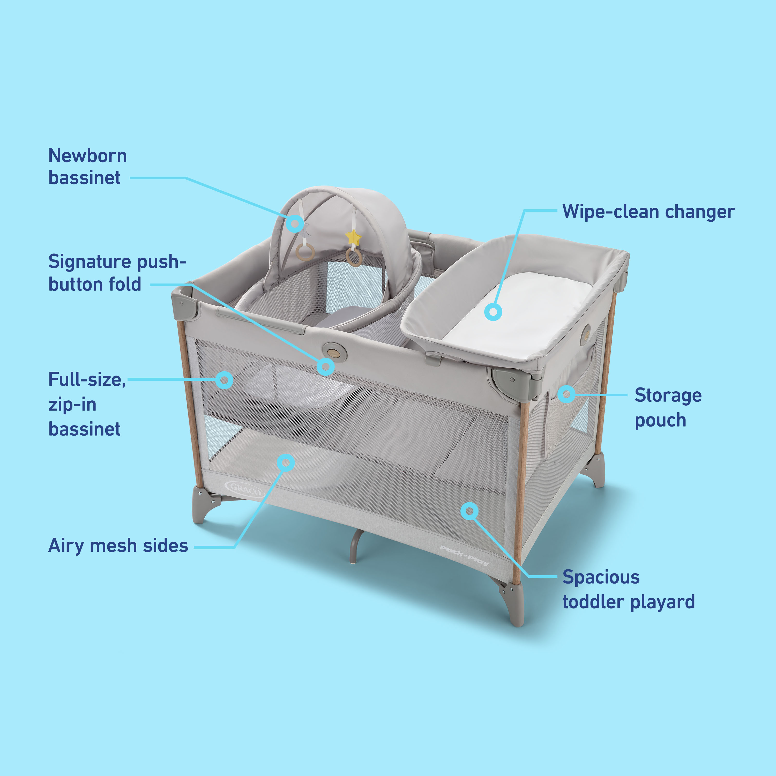 Graco Pack 'n Play CareSuite Bassinet Lux Playard - Sky.