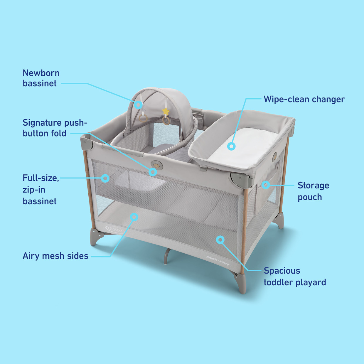 Graco Pack 'n Play CareSuite Bassinet Lux Playard - Sky.
