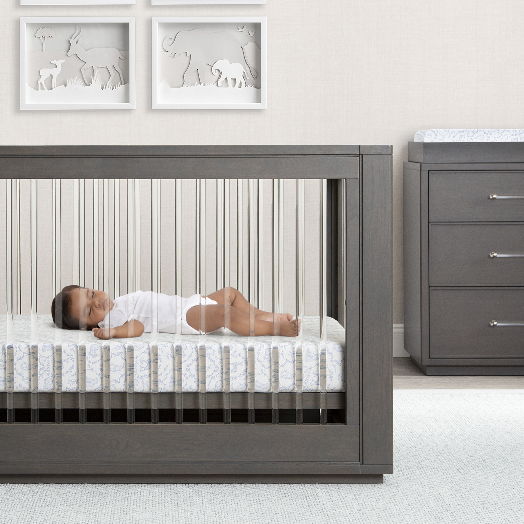 Bellini Organic Jersey Cotton Crib Sheet and Changing Pad Cover Set - Woodland Blue.