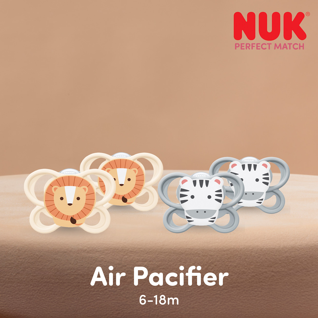 NUK Perfect Match Air Pacifiers - Zebra/Lion, 6-18 Months, 4.