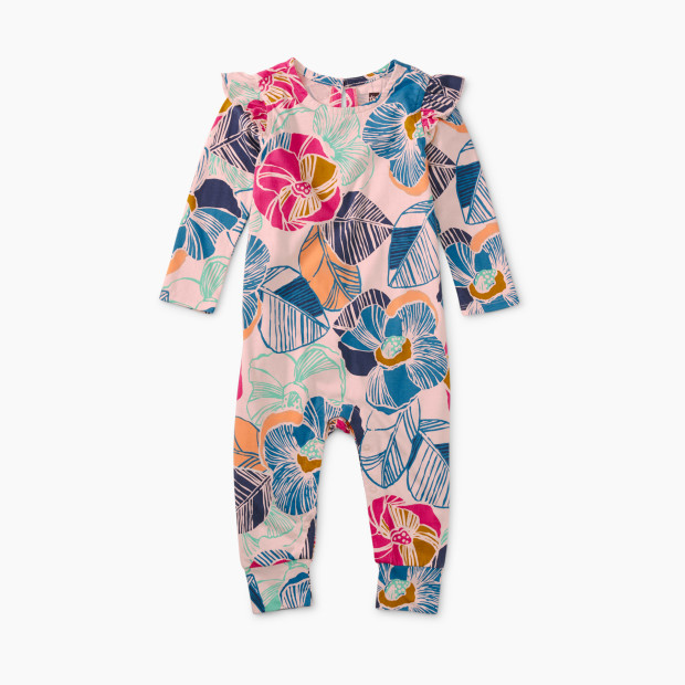 Tea Collection Ruffle Shoulder Baby Romper - Okinawa Tropical Floral, 0-3 M.