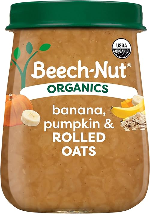 Beech-Nut Organic Banana Pumpkin & Rolled Oats Puree, Stage 3 Baby Food 4oz (10-Pack).