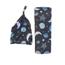 Blue To The Moon & Back Swaddle & Hat Set - Little Sleepies