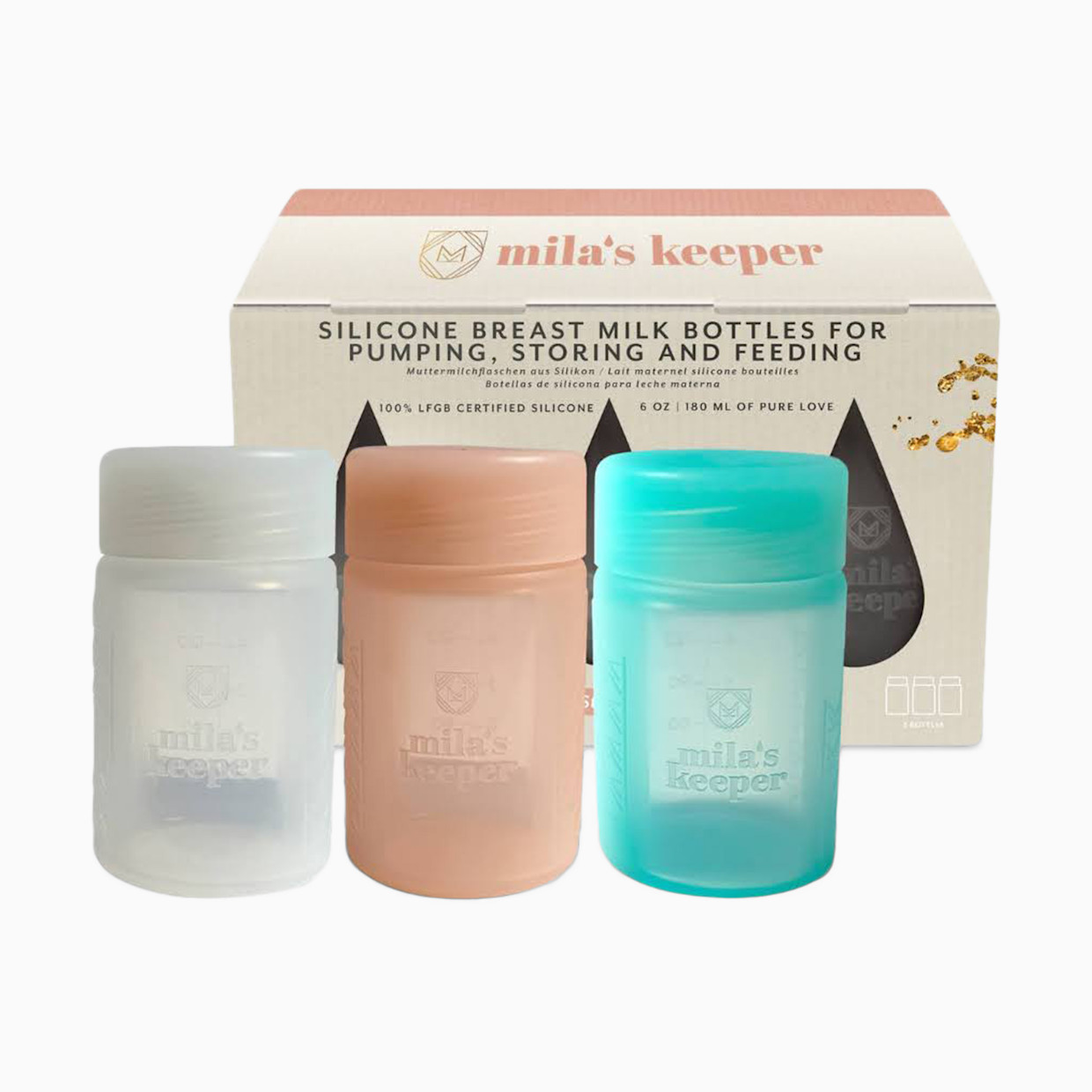 Mila's Keeper Silicone Breast Milk Storage Bottles - Multi Color, Wide, 3.