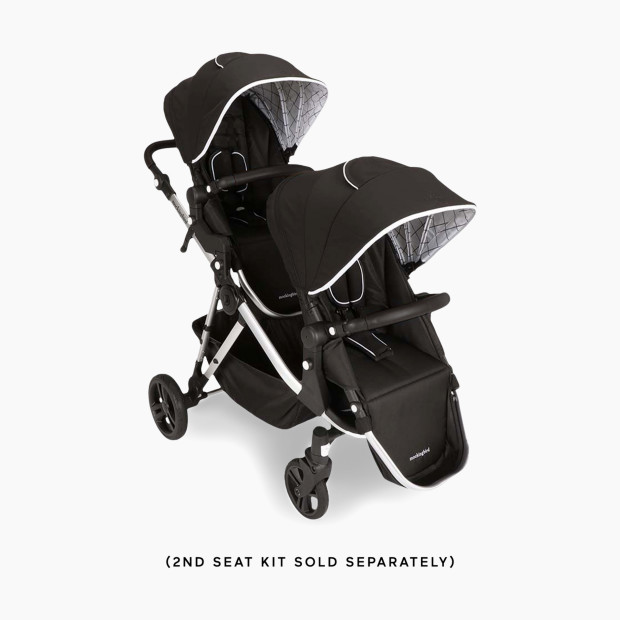 Mockingbird Single-to-Double Stroller 2.0 - Black/Windowpane Canopy With Black Leather (2020).