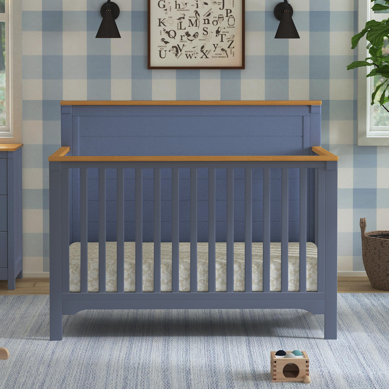 daVinci Shea 4-in-1 Convertible Crib - Cove Blue/Honey.