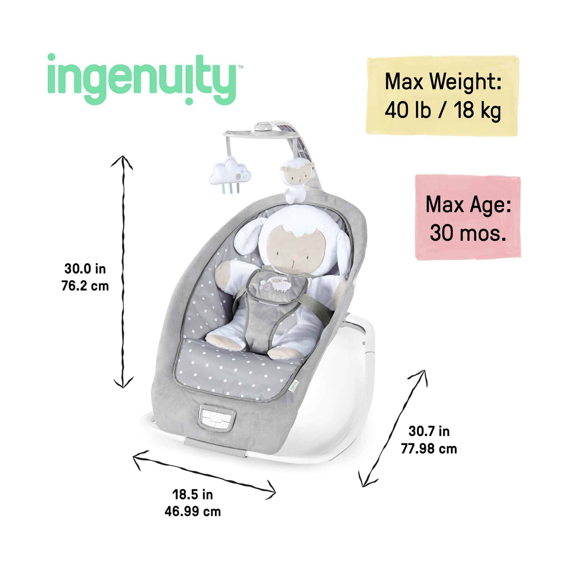 Ingenuity Cuddle Lamb Infant to Toddler Rocker and Baby Bouncer Seat.