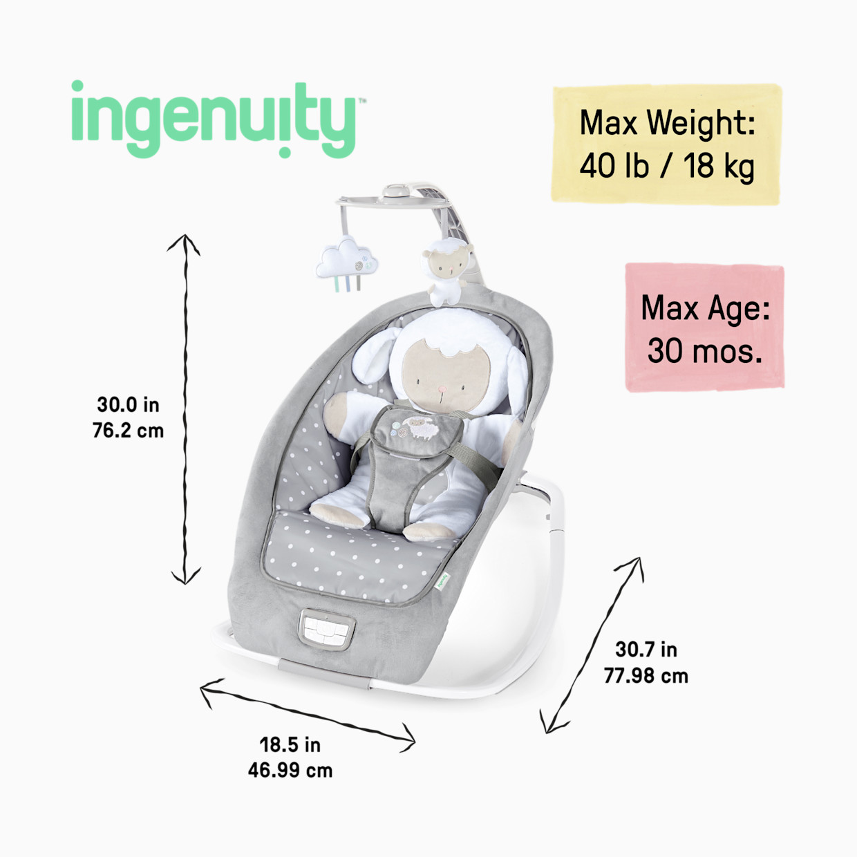 Ingenuity Cuddle Lamb Infant to Toddler Rocker and Baby Bouncer Seat.