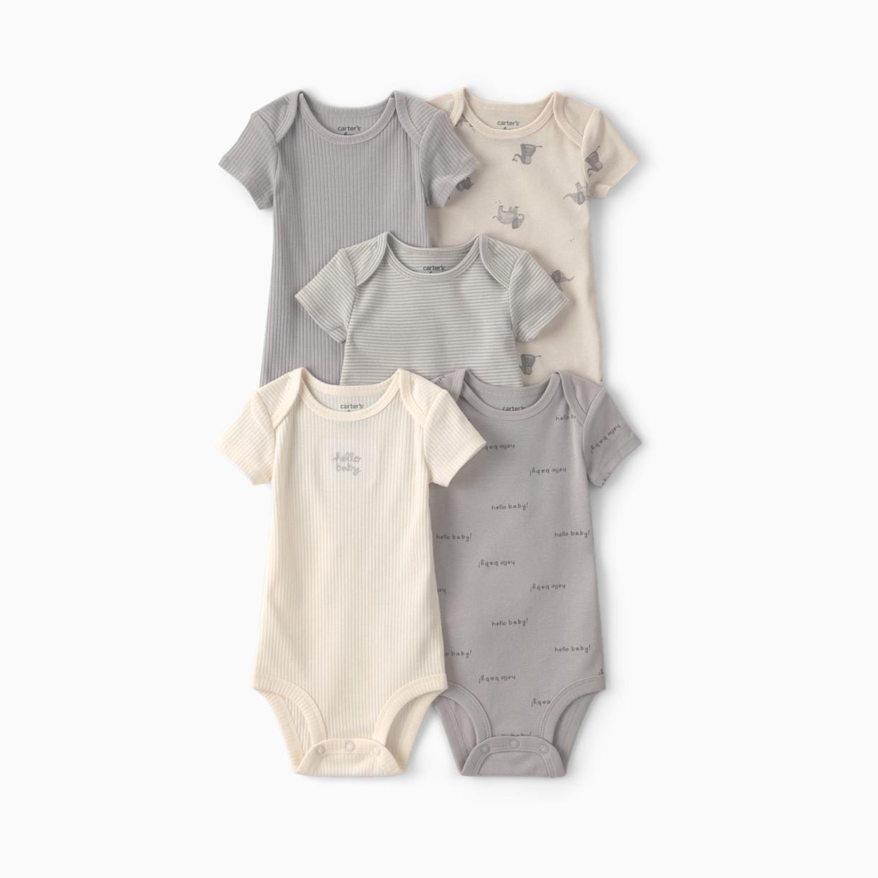 Carter's Short-Sleeve Bodysuits (5 Pack) - Elephant, 6M.