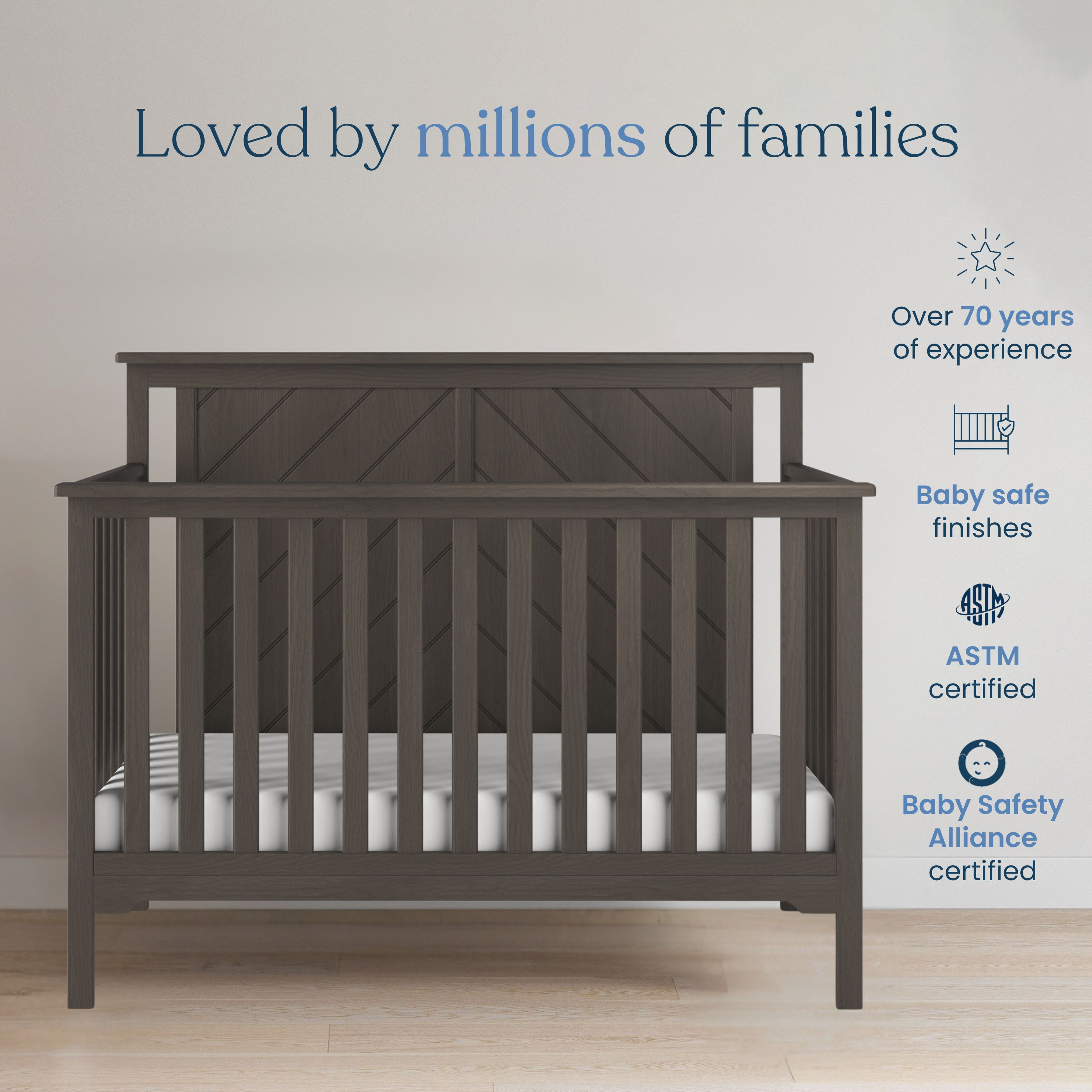 Child Craft Hampton Flat Top 4-In-1 Convertible Crib - Dapper Grey.