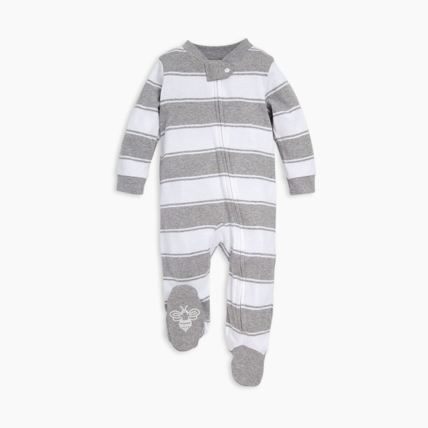 Burt's Bees Baby Organic Sleep & Play Footie Pajamas (2 Pack Bundle) - Honey Bee/Heather Grey Rugby Peace Stripe, Newborn.