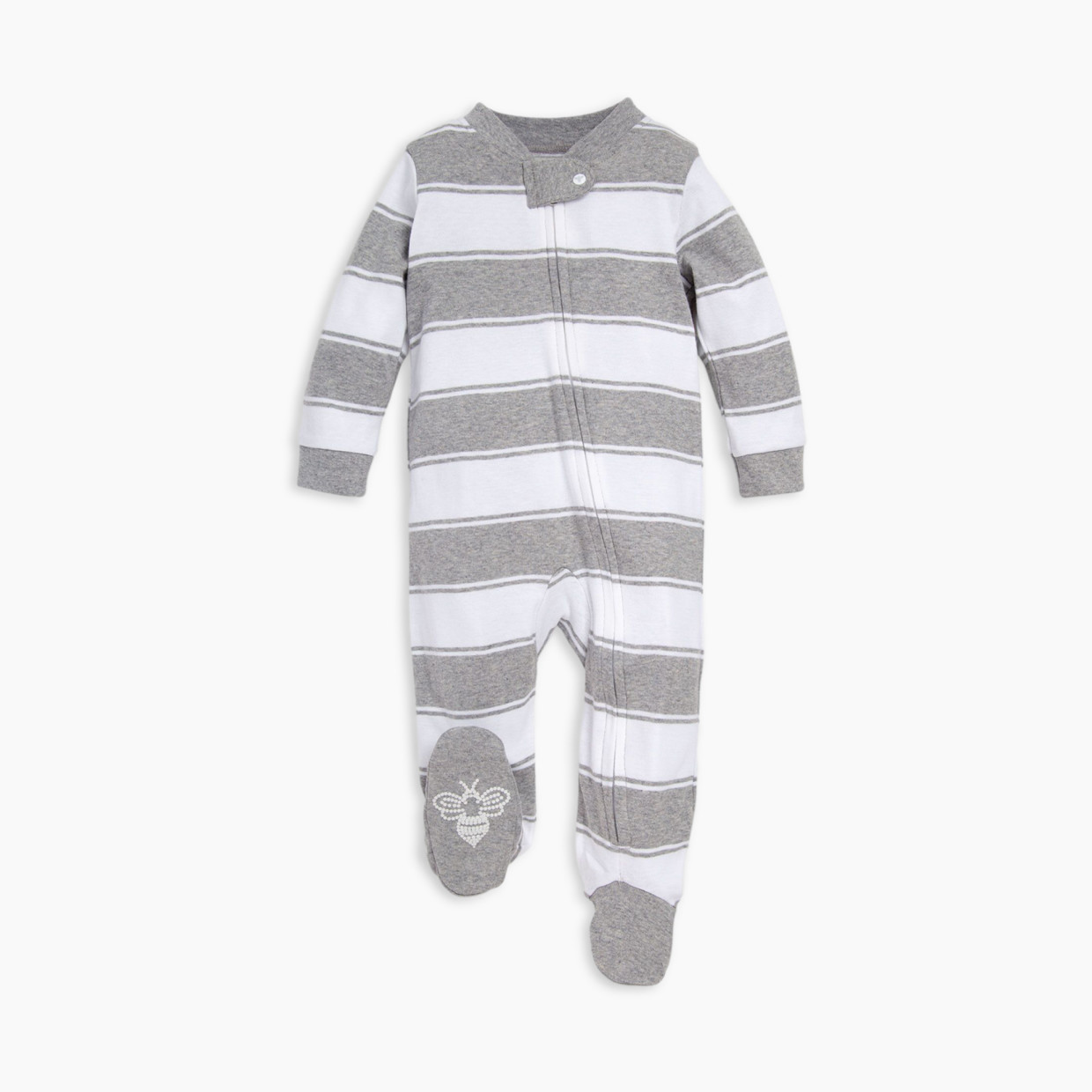 Burt's Bees Baby Organic Sleep & Play Footie Pajamas - Heather Grey Rugby Peace Stripe, 6-9 Months.