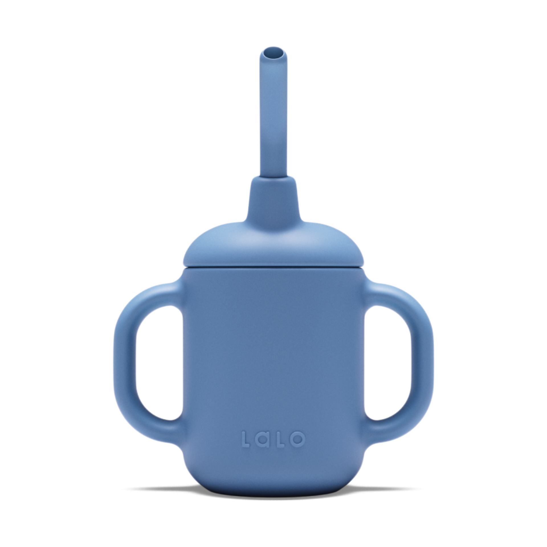 Lalo Little Cup, Non-Toxic Silicone Straw Cup with Handles - Baby and Toddler Sippy Cup - Mini Cup and Straw Training System, 4oz, Blueberry
