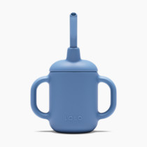 Lalo Little Cup, Non-Toxic Silicone Straw Cup with Handles - Baby and Toddler Sippy Cup - Mini Cup and Straw Training System, 4oz, Blueberry