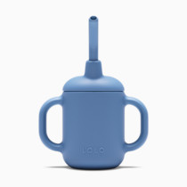 Lalo Little Cup, Non-Toxic Silicone Straw Cup with Handles - Baby and Toddler Sippy Cup - Mini Cup and Straw Training System, 4oz, Blueberry