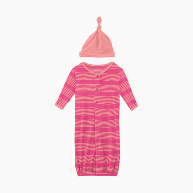 KicKee Pants Gown Converter & Single Knot Hat Set - Calypso Agriculture Stripe, Newborn.