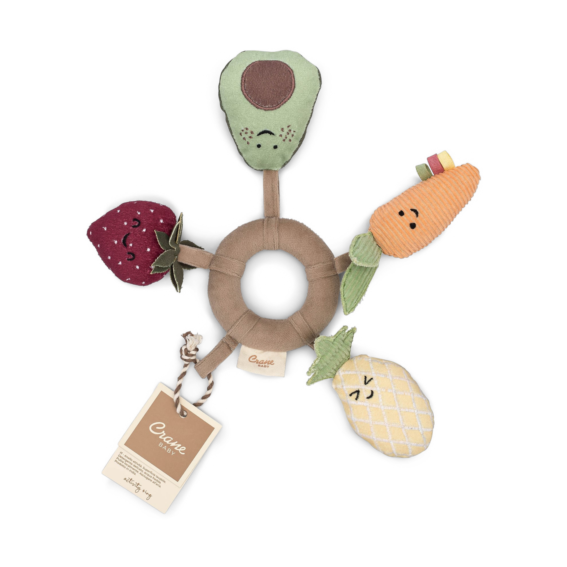 Crane Baby Soft Plush Activity Ring - Clementine Fruits & Veggies.