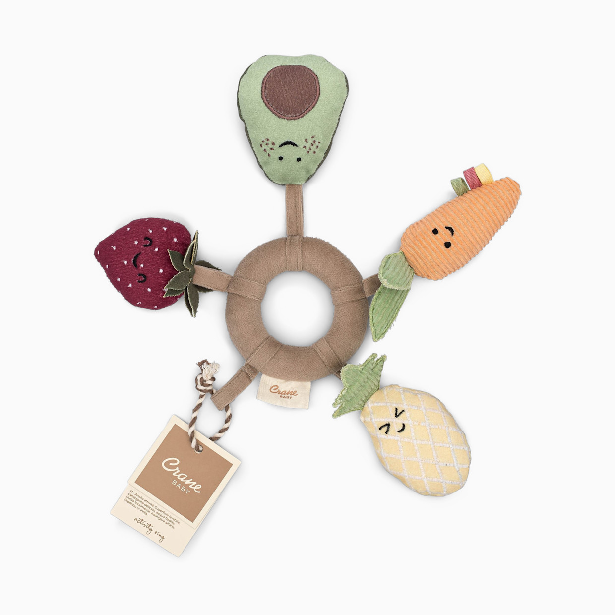 Crane Baby Soft Plush Activity Ring - Clementine Fruits & Veggies.
