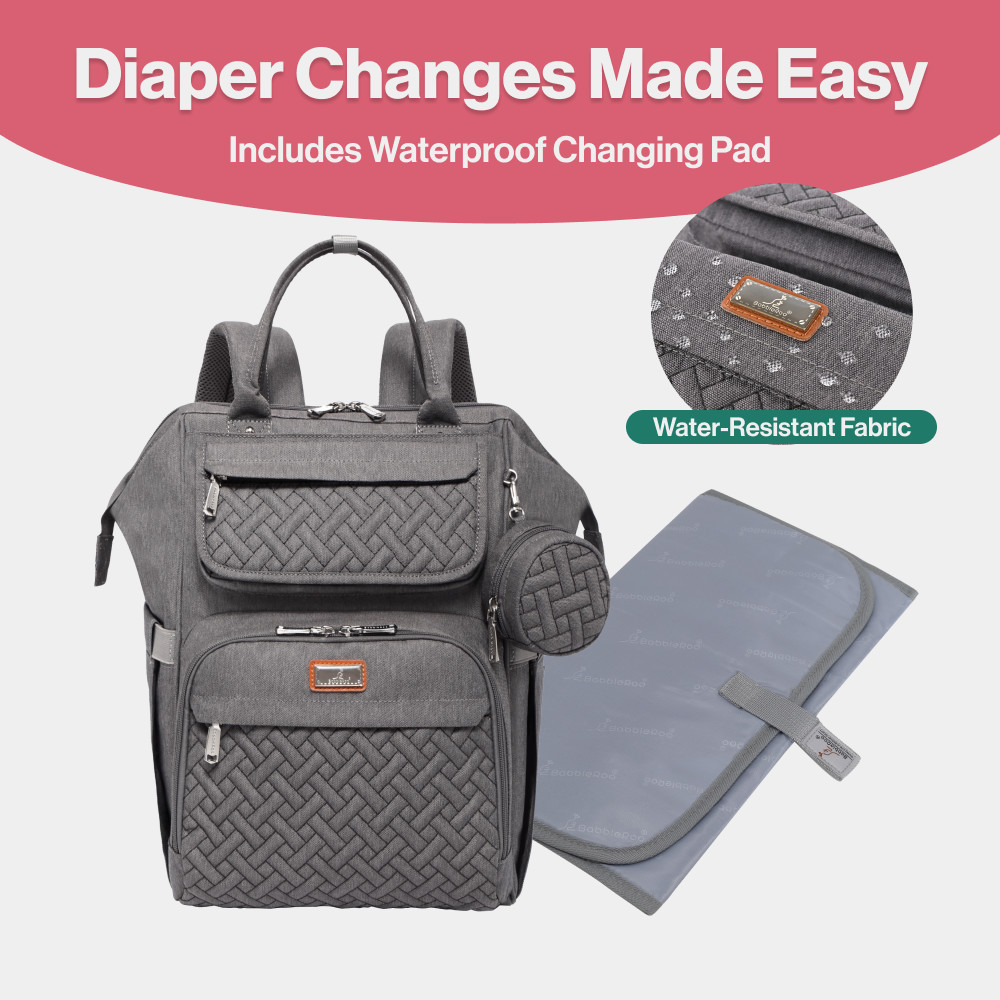 Babbleroo WideTop Diaper Bag Backpack - Dark Grey.